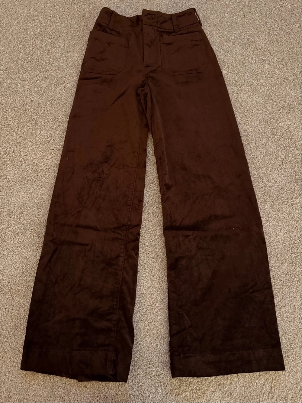 Maeve Anthropologie Colette Full Length Wide leg brown velvet pants 24